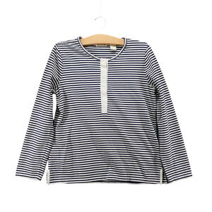Orvis Women's Henley Shirt Blue White Small Long Sleeve Striped Side Slit